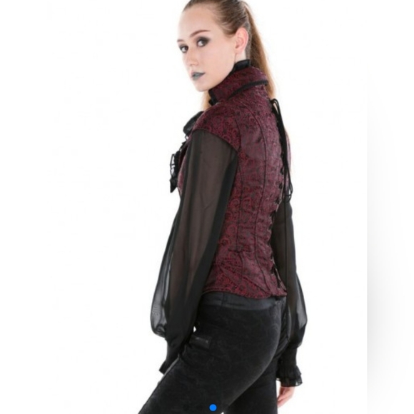 Gothic black and burgundy corset top - Picture 2 of 14